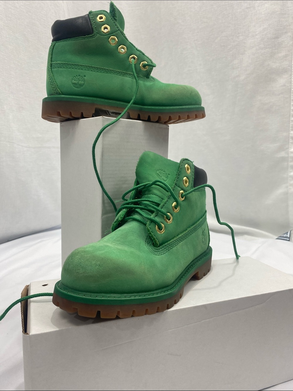 Timberland Men's Green Nubuck Work Boots with Black Collar